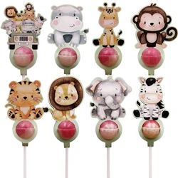 16PCS/Lot Carton Wild Animal Lollipop Cards Candy Holders For Kids Jungle Safari Birthday Party Decoration Candy Holder Supplies