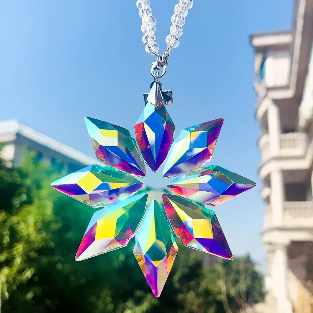 AB Color Rainbow Arrow Christmas Snowflake Flower Prism cristalli ciondolo Glass Spacer Bead Chain Garden Suncatcher Hanging Decor