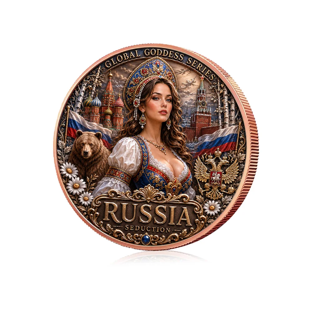 1oz .999 Fine Copper Round Global Goddess Russian Beauty Flag Double Eagle Seduction Colorized Art Collectible Women Gift