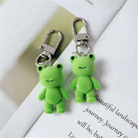 Cute 3D Flocking Frog Keychain Flocked Little Frog Couple Mobile Phone Pendant Car Keyring Earphone Backpack Charms Bag Decor
