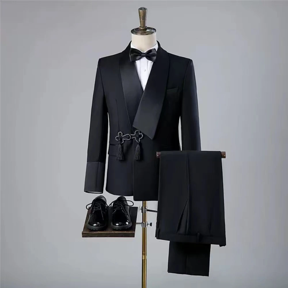 Fashion Retro Black Ball Suit for Men's Wedding Formal Groom Party Fashion Tailcoat Comfortable Men's Suit Two piece Coat Pants