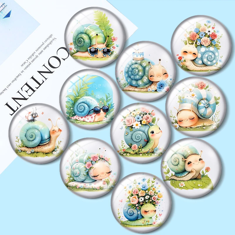 Whimsical Snail Cute Coloured drawing 12mm/16mm/18mm/25mm Round Photo Glass Cabochon Demo Flat Back Making findings