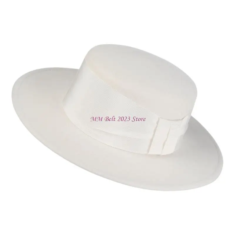 

49ME хлопковая шляпа с широкими полями для женщин, винтажная церковная шляпа с украшением из ленты, женская церковная шляпа для