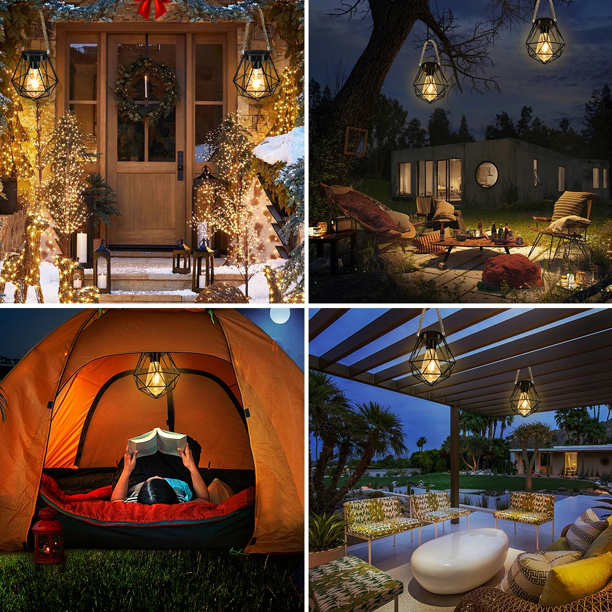 Solar Lanterns Lamps Tabletop Filament LED E27 Hanging Solar Powered Garden Decorative Table Lights for Patio Backyard Courtyard