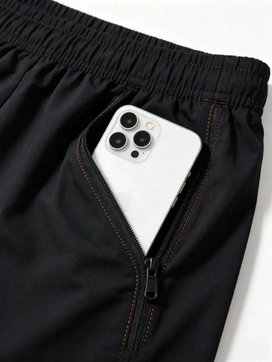 

Mens Casual Loose Fit Quick Dry Shorts With Zipper Pockets Elastic Waist Running Fitness Shorts
