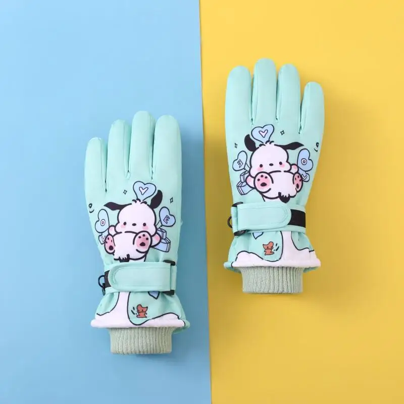 Kawaii Ski Gloves Kids Cartoon Pochacco Winter Warm Touch Screen Gloves Thicken Outdoor Cycling Windproof Anti-Slip Girls Gift