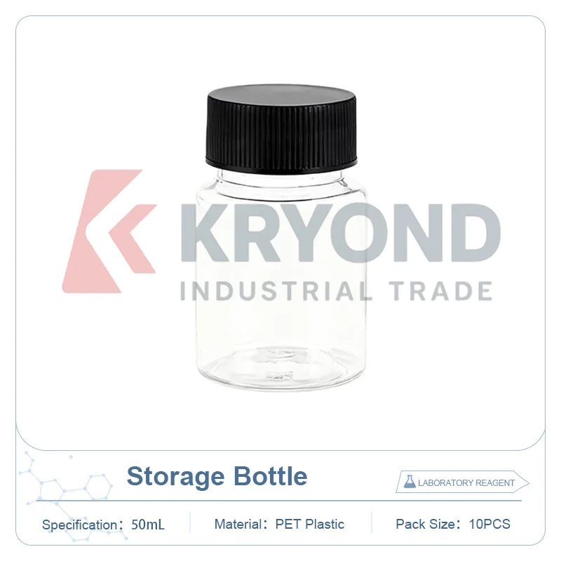 Transparent PET Plastic Bottle Black Cap Wide Mouth Thick Wall 50mL 10pcs Pack Storage Container Laboratory Packaging Research