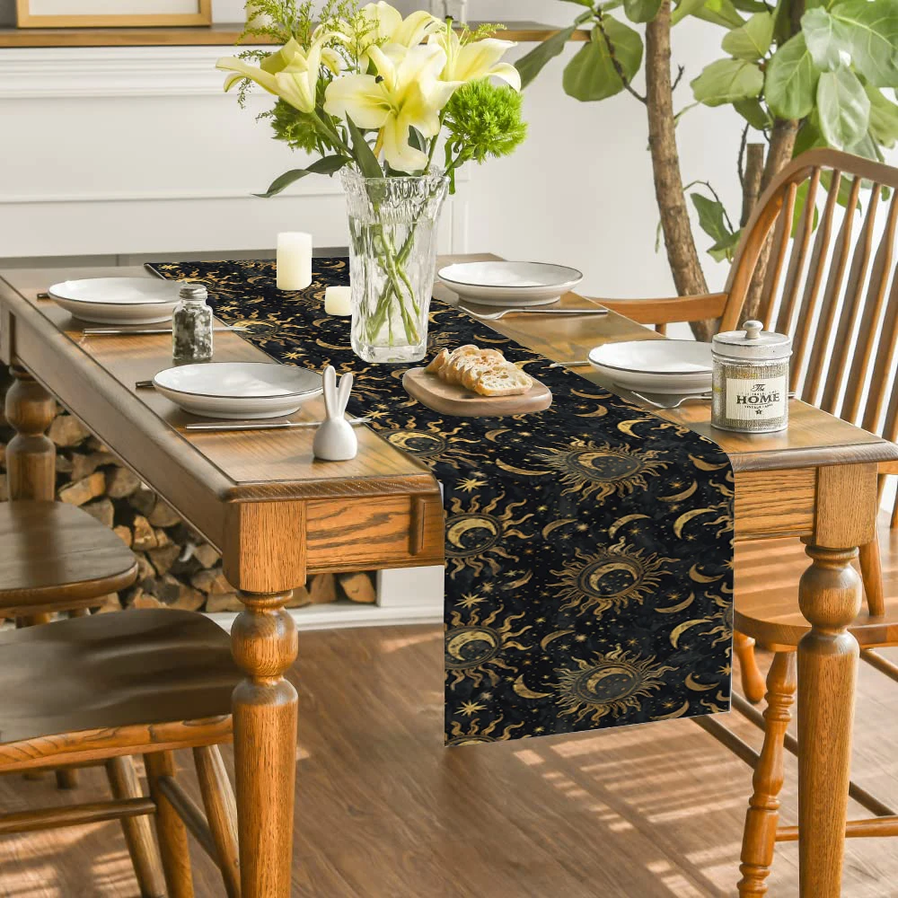 Starry Sky Sun Moon Table Runners Dresser Table Decor Farmhouse Dining Table Runners Holiday Party Decoration