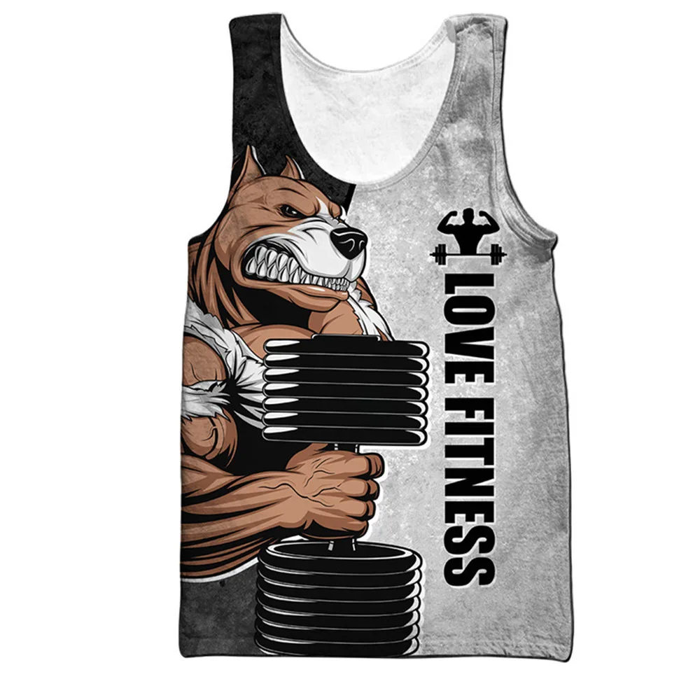 Camisetas sin mangas de fitness con estampado 3D de perro Animal Love, chaleco de gimnasio extragrande para hombre, ropa de calle sin mangas para playa, ropa masculina de verano