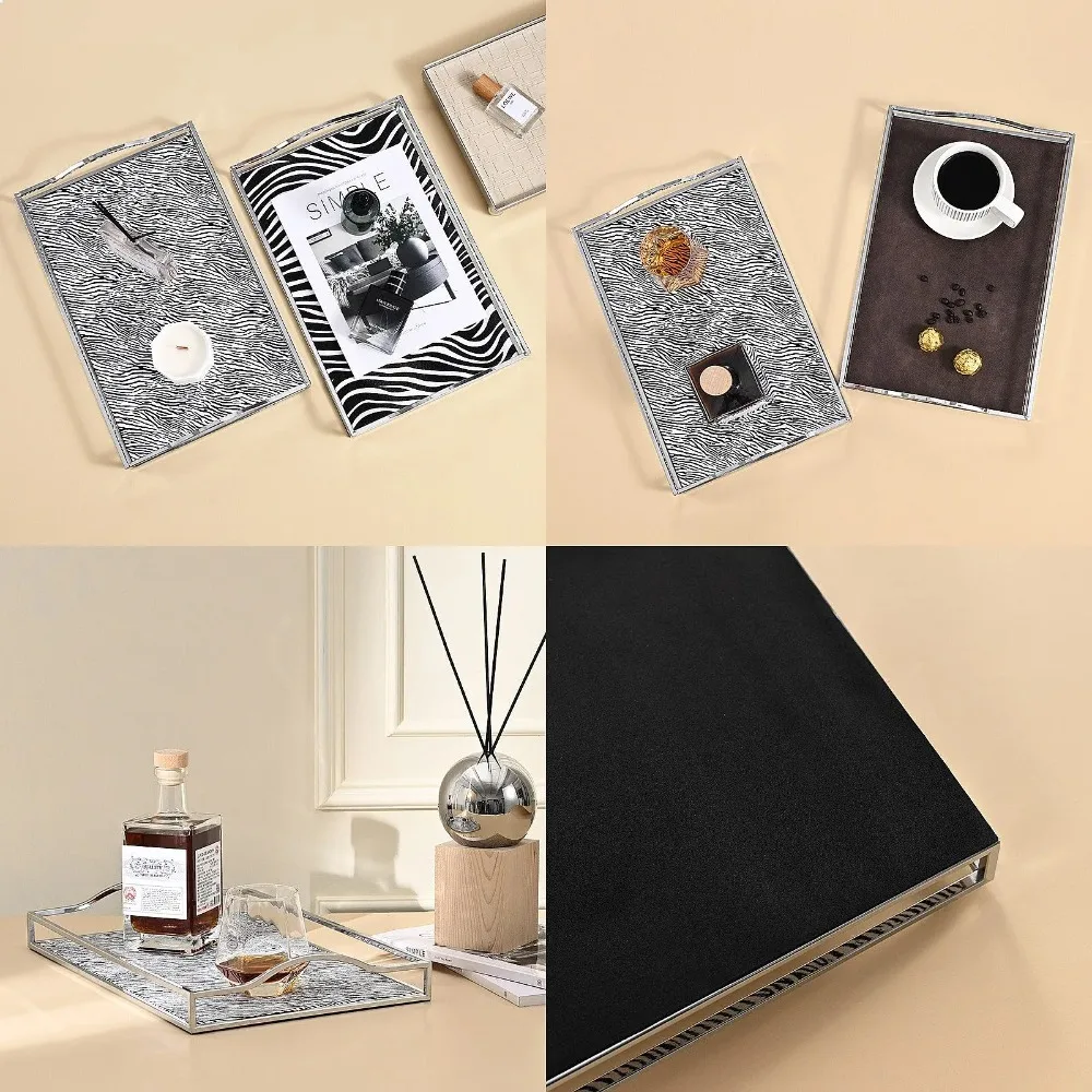 French Leather Tray with Handle for Jewelry Keys Makeup Organizer, Desktop Decorative Storage Tray