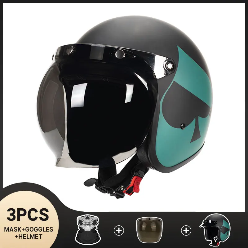 NEW Style Japanese Style Mouth Helmet Personalized Helmet Retro Riding 3/4 Jet Casco Moto Capacete with Bubble Visor