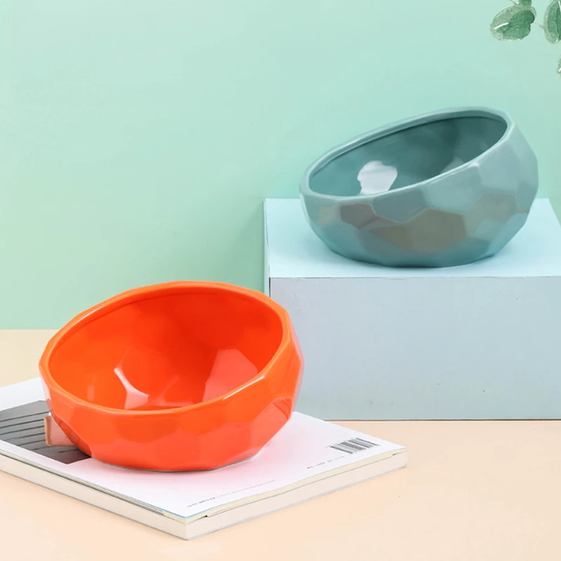 

Ceramic Elevated Pet Bowls Geometric Faceted Dog Feeding Dispenser Protection Cat Water Feeder High Capacity Puppy Drinking Dish