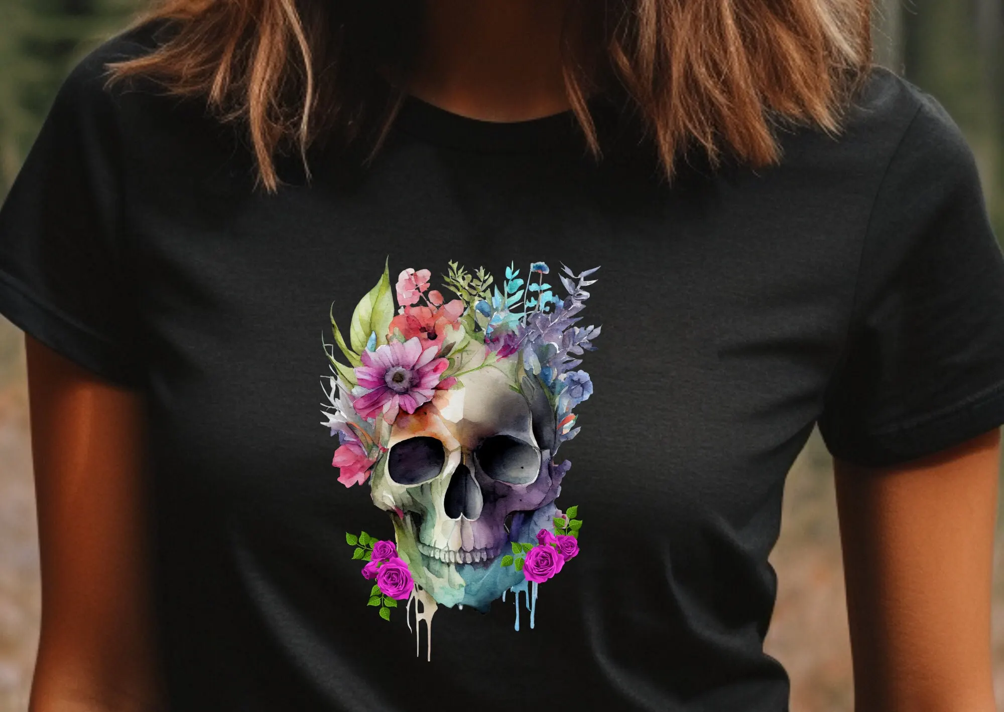 Unique Dia De Muertos Beautiful Weirdcore Floral Watercolor Skull Alt Clothing Cinco Mayo Decor Dripping T shirt