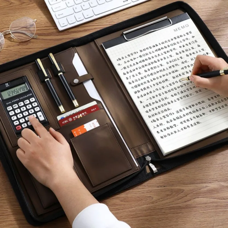 Multifunctional 1521 A4 Conference Folder Business Stationery Folder Leather Contract File FoldersTravel Document Folder