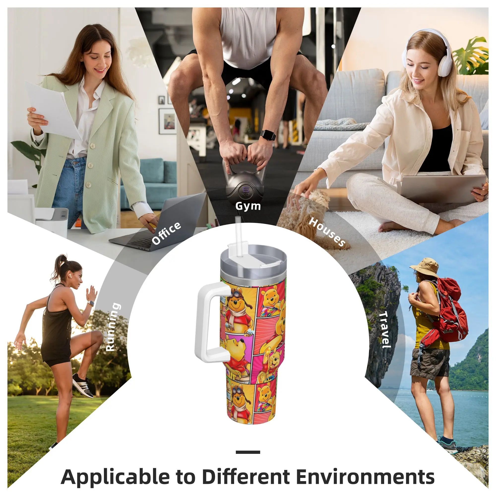 Anime Cartoon Winnie The Pooh Stainless Steel Tumbler Thermal Mug With Straws and Lid Large Capacity Mugs Cup Water Bottle - view 6