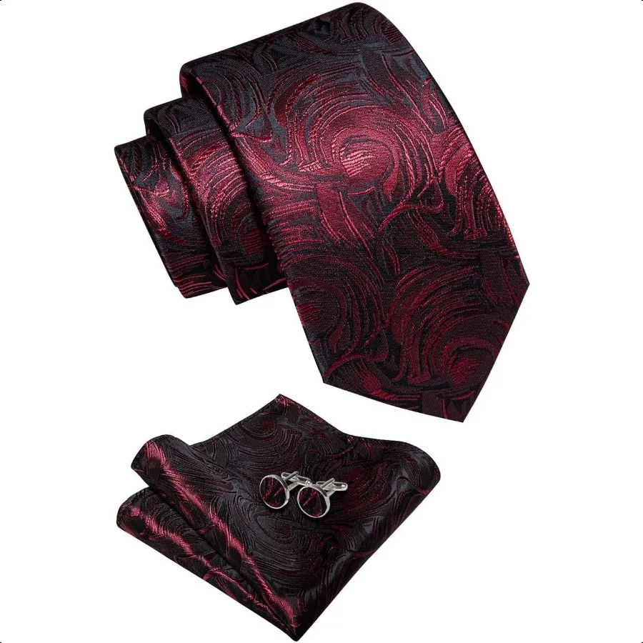 Set di cravatte Paisley Cravatta floreale Fazzoletto Gemelli Set Cravatte in tessuto di seta Festa di nozze aziendale