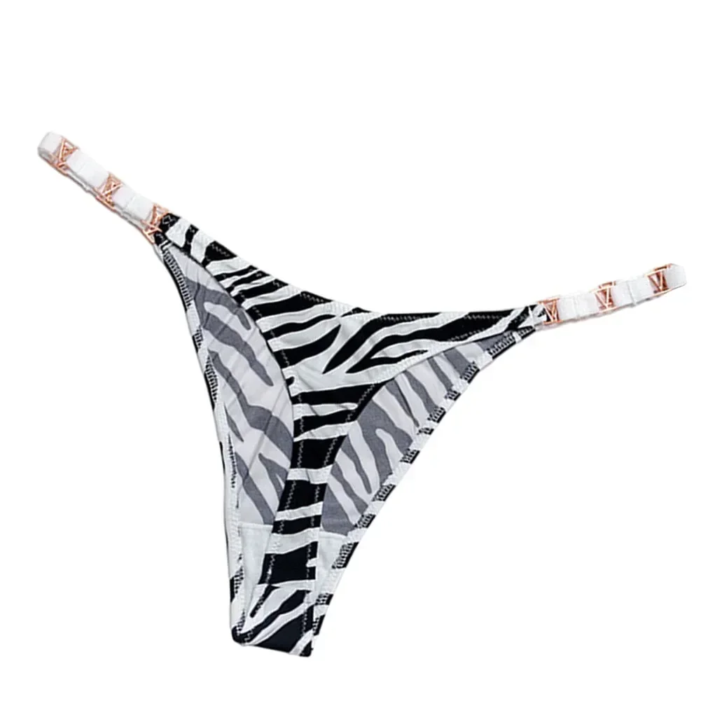 Tanga Sexy con tirantes finos para mujer, ropa interior de corte alto con botón en V de Metal, bragas suaves transpirables