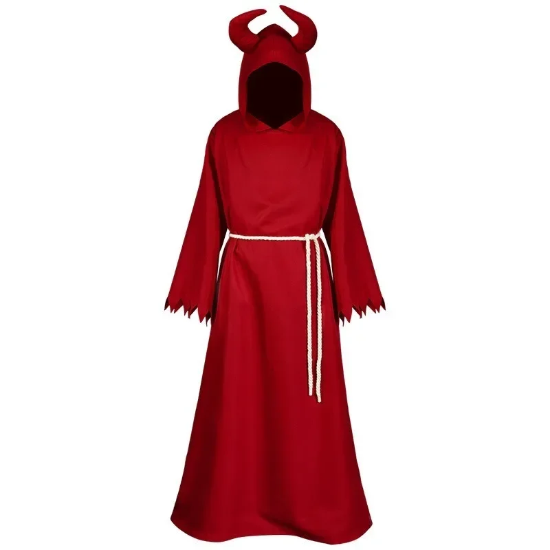 

Halloween Costume Red Devil Demon Grim Reaper Death Gothic Hood Robe Dress Horror Satan Outfit Carnival for Men Women Adult
