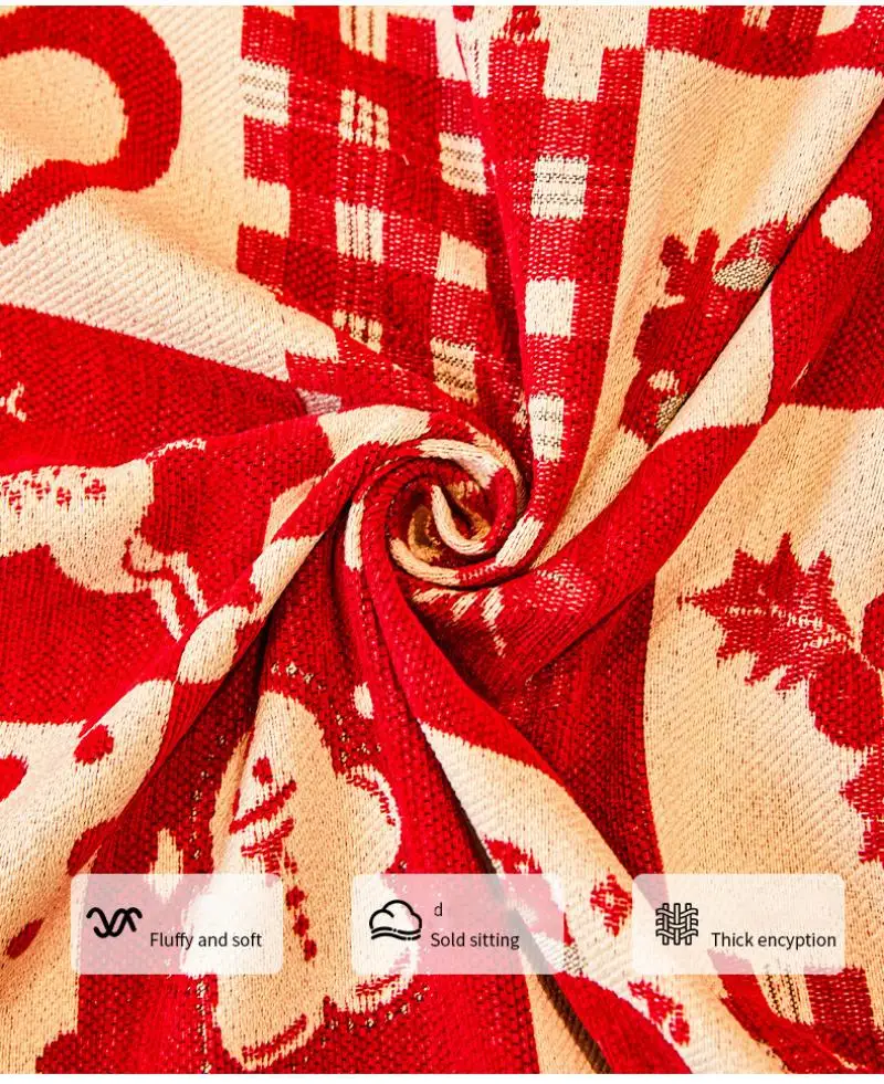 Weihnachtlicher Einteiliger Sofabezug Handtuch Chenille Rotes Karomuster Universelle Sofabezüge Festliche Komplette Decke Sofabezug-Stoff – Detail 11