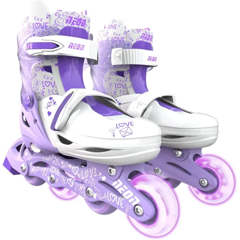 4 Adjustable Sizes Roller Skates Light Up Wheels for Girls Boys Kids and Quads (12-2 US)