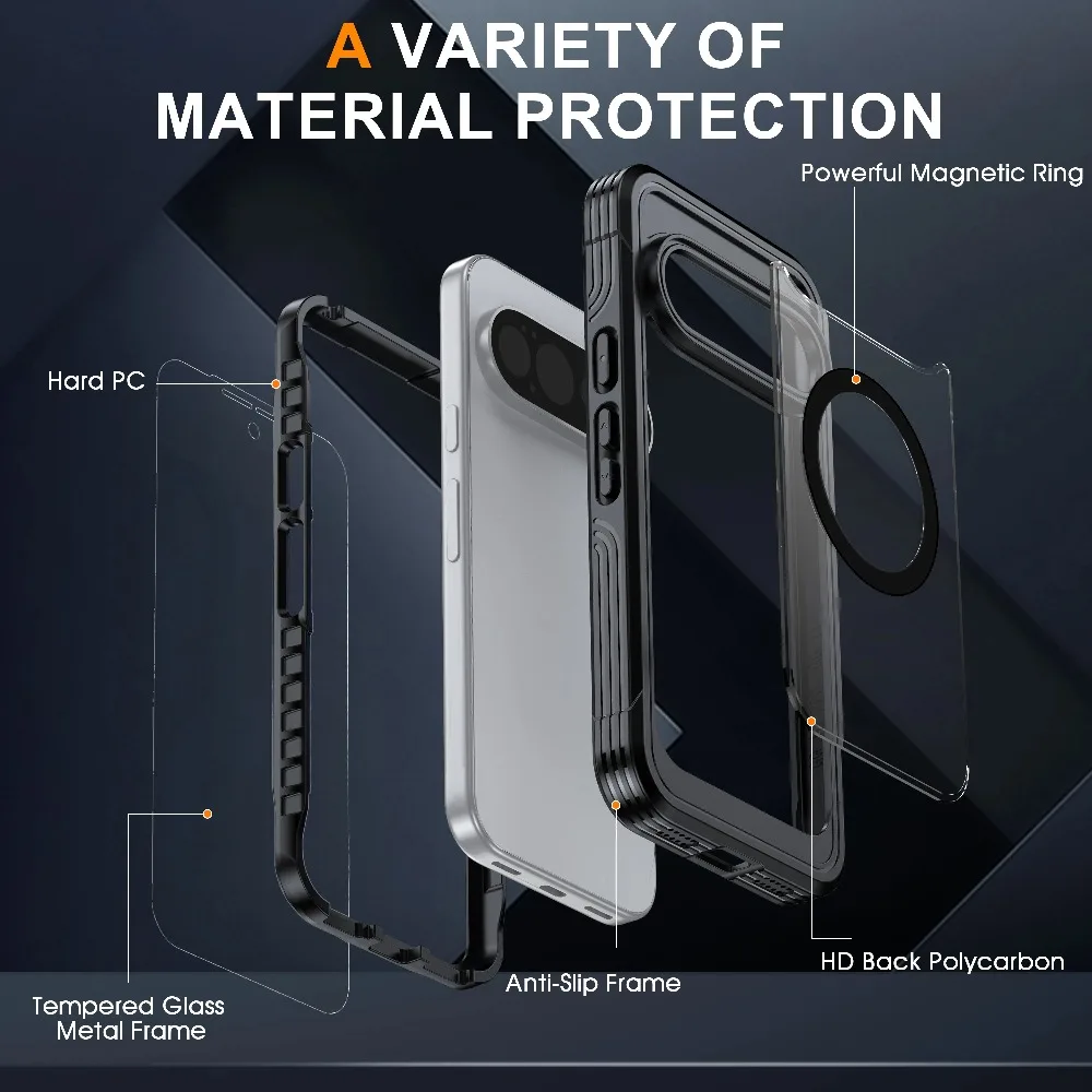 Shockproof Clear Magnetic 360° Full Body Case For Google Pixel 11 Pro XL 9 10 Pro 10A 9A Built-in Screen Protection Front Cover view 3