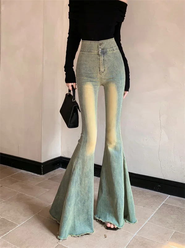 Women's Bootcut Flare Denin Jeans Raw Hem Fishtail,High Waist Blue Long Stretch Pencil Slim Curvy Strtchy Jean Bell Bottom 2024