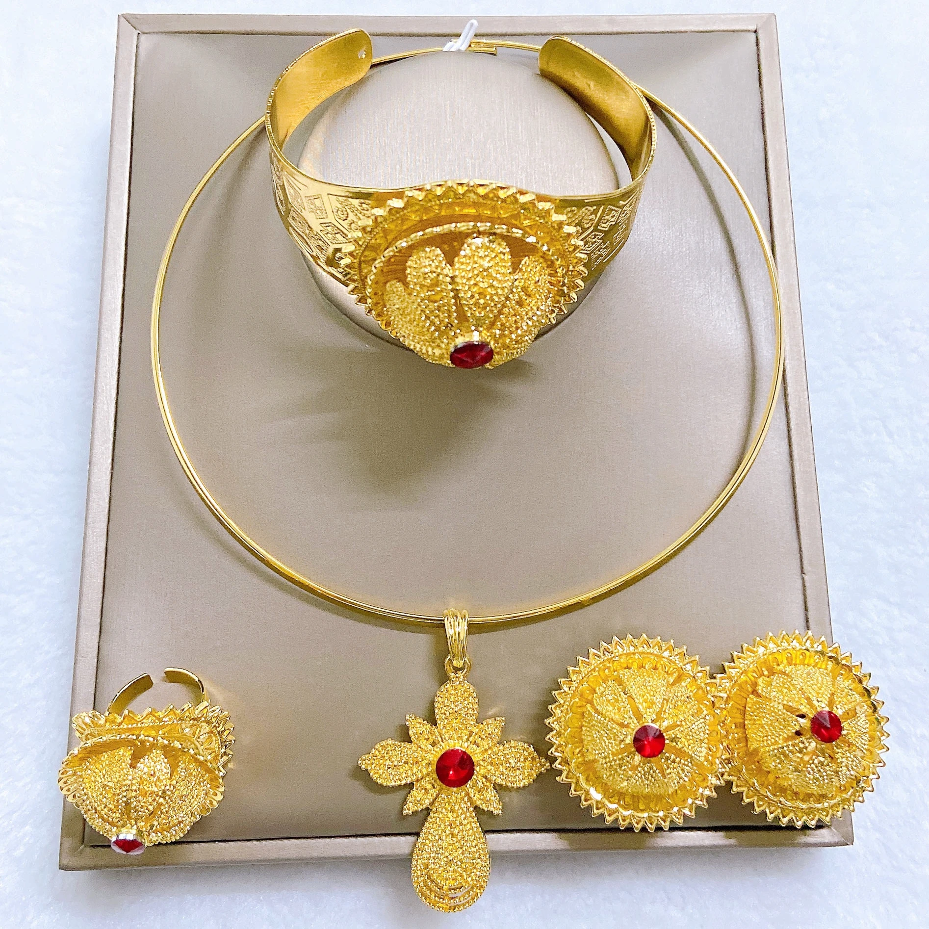 

New Ethiopian jewelry set 24K gold-plated Dubai bridal fashion jewelry