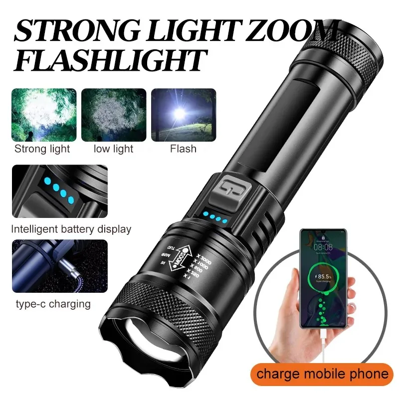 

Super Bright 1200Lumen LED Flashlight Zoomable Strong Light with Rechargeable Battery 3 Modes for Outdoor Emergency ﻿