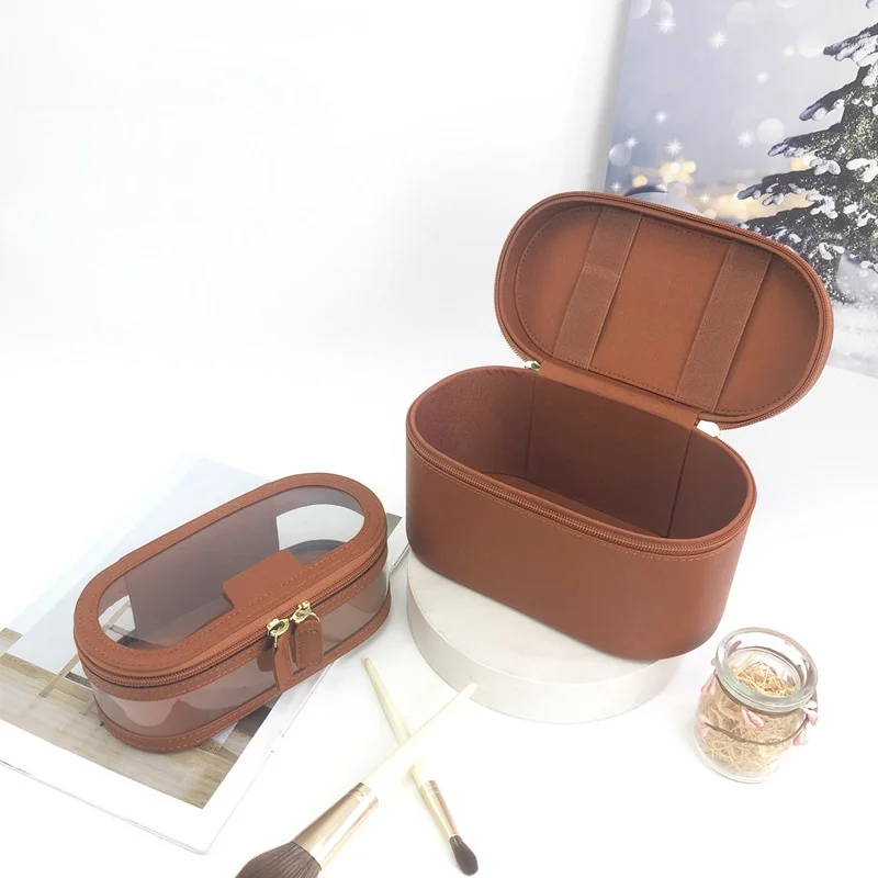 Ladies Split Leather Travel Toiletry Case Bag Makeup Organizer Box Dopp Kit Cosmetic Bag Set