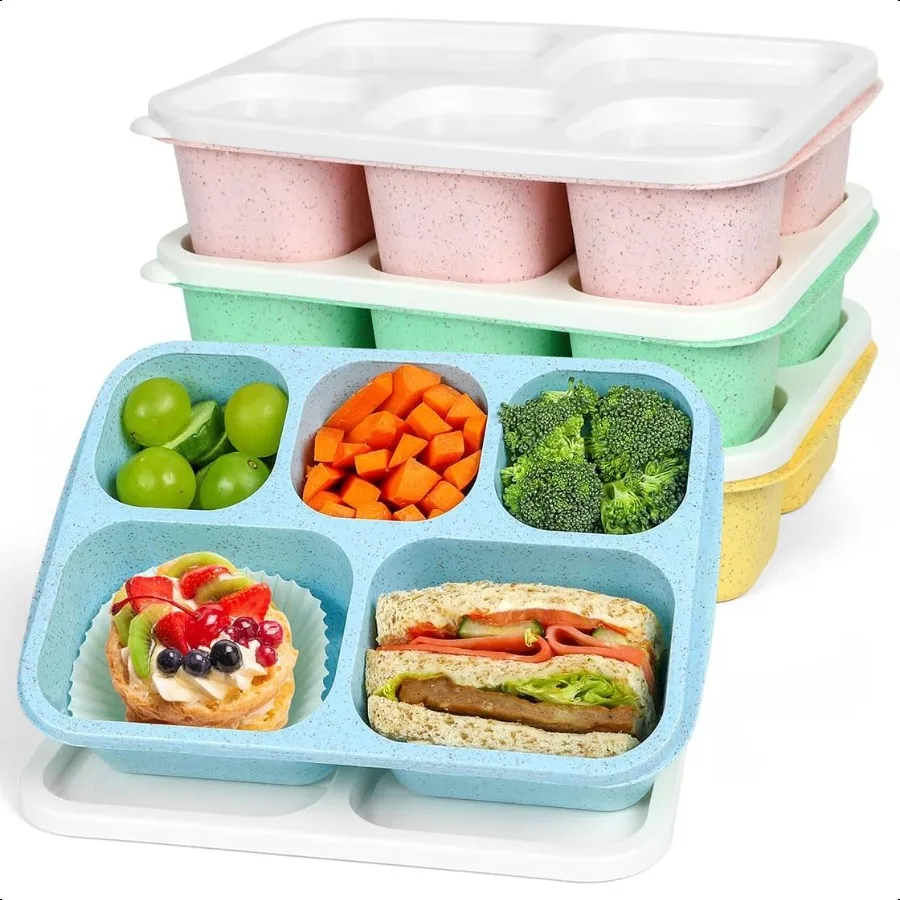 

Caperci, 4 упаковки, контейнеры для закусок Bento для взрослых, многоразовые контейнеры для обеда для взрослых с 5 отделениями для школьной работы и