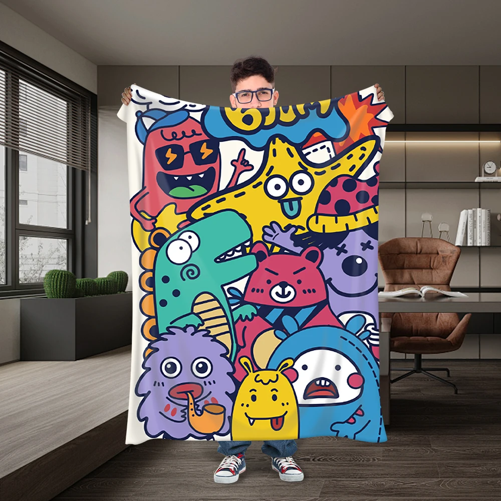 Customized blankets, cute cartoon graffiti blankets, airplane travel decorations, soft and warm bed blankets