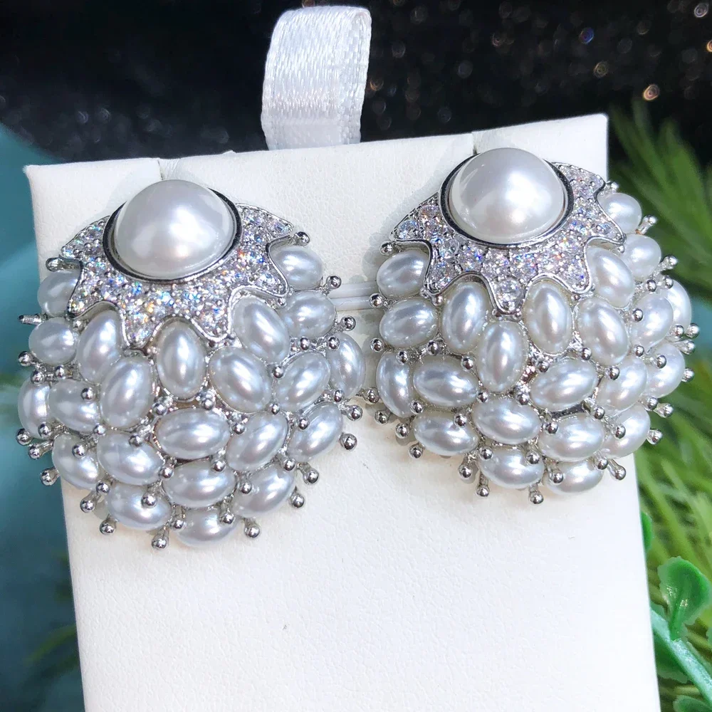 

Soramoore Shiny Summer Pearls Round Earrings for Women Fashion Wedding Party Jewelry Ladies Daily Trendy Accessories Hot Sale