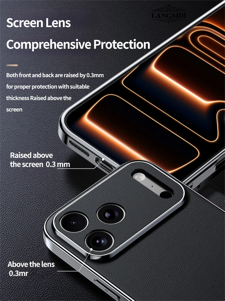 Luxury Leather Phone Case for iPhone 17 16 15 14 Pro Max Air 17Pro 16Pro Full Lens Protection Back Cover - náhled 4