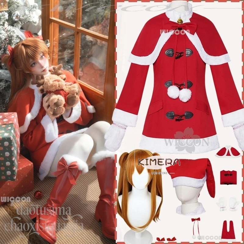 

Anime Adults 2025 Christmas Party Cosplay Asusuka sexy costumes Sweet Lolita Red Furry Dress Coat Accessories