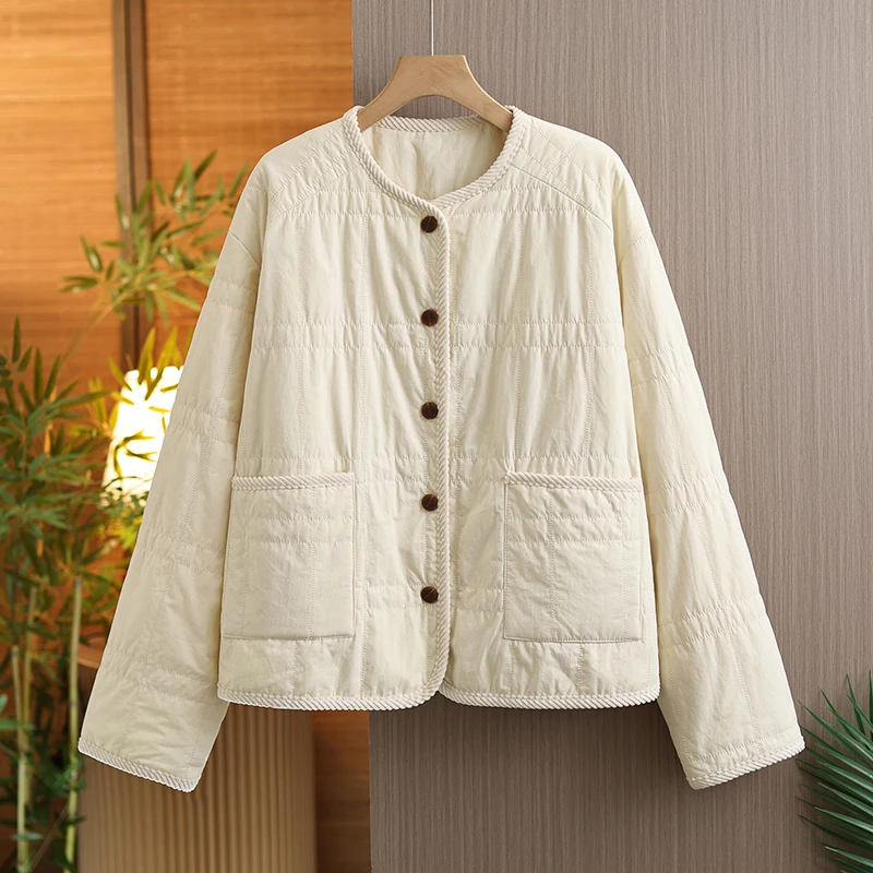 

Осенне-зимнее повседневное свободное теплое хлопковое пальто для женщин, однотонное, на одной пуговице, для повседневной носки