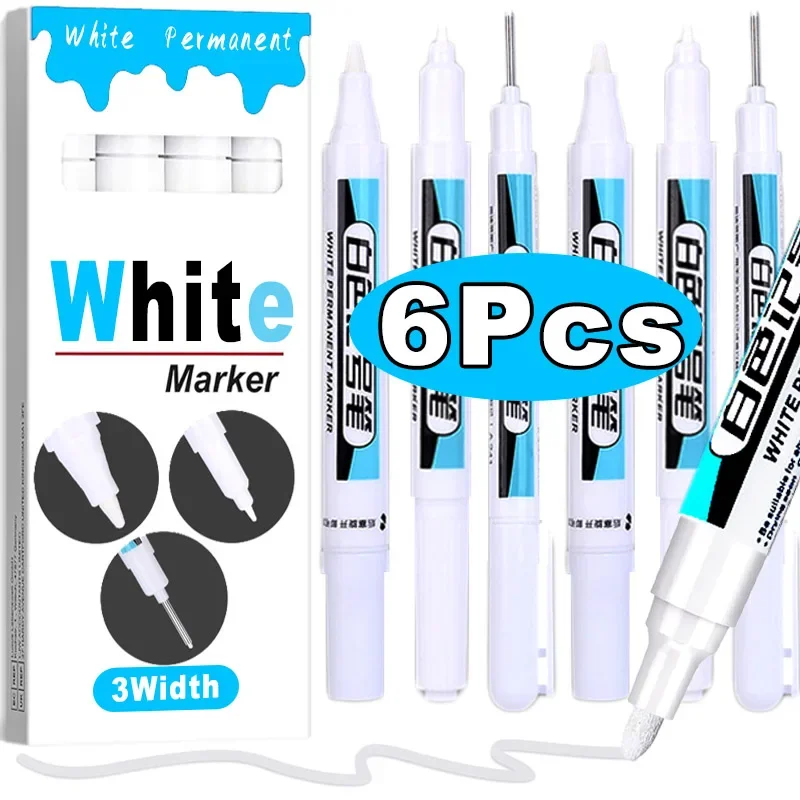 0.7/1.0/2.5MM White Permanent Marker Pens Markers Paint Pen For Wood Plastic Leather Glass Stone Metal Art Painting Supplies