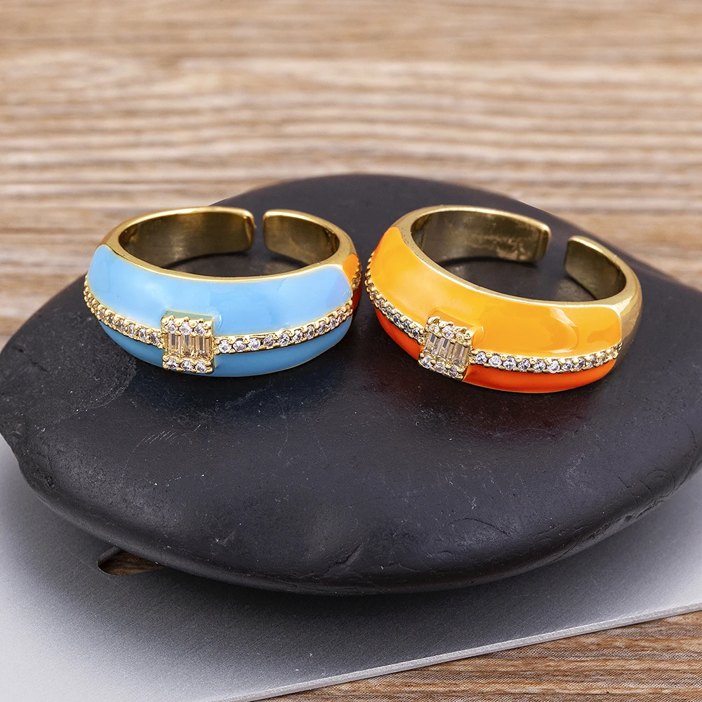 Nidin Light Luxury Emaille-Zirkonia-Offenring, verstellbar, für Damen, 9 Farben zur Auswahl, Fingerschmuck, elegant, für Partys und den Alltag