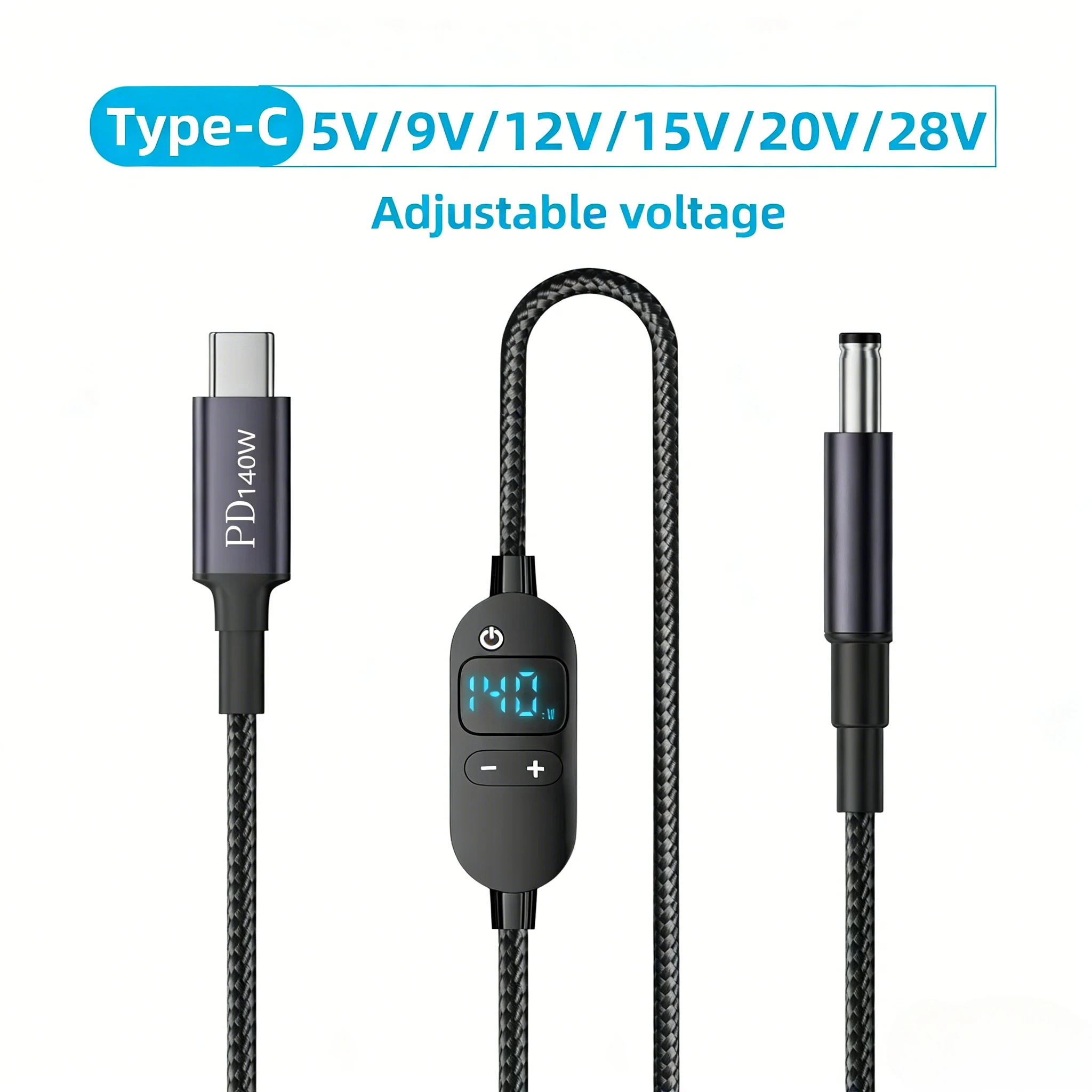 USB C to DC Power Boost Cable 140W Type C to 5V 9V 12V 15V 20V 28V Adjustable Voltage Adapter Connector Cord for Laptop Router