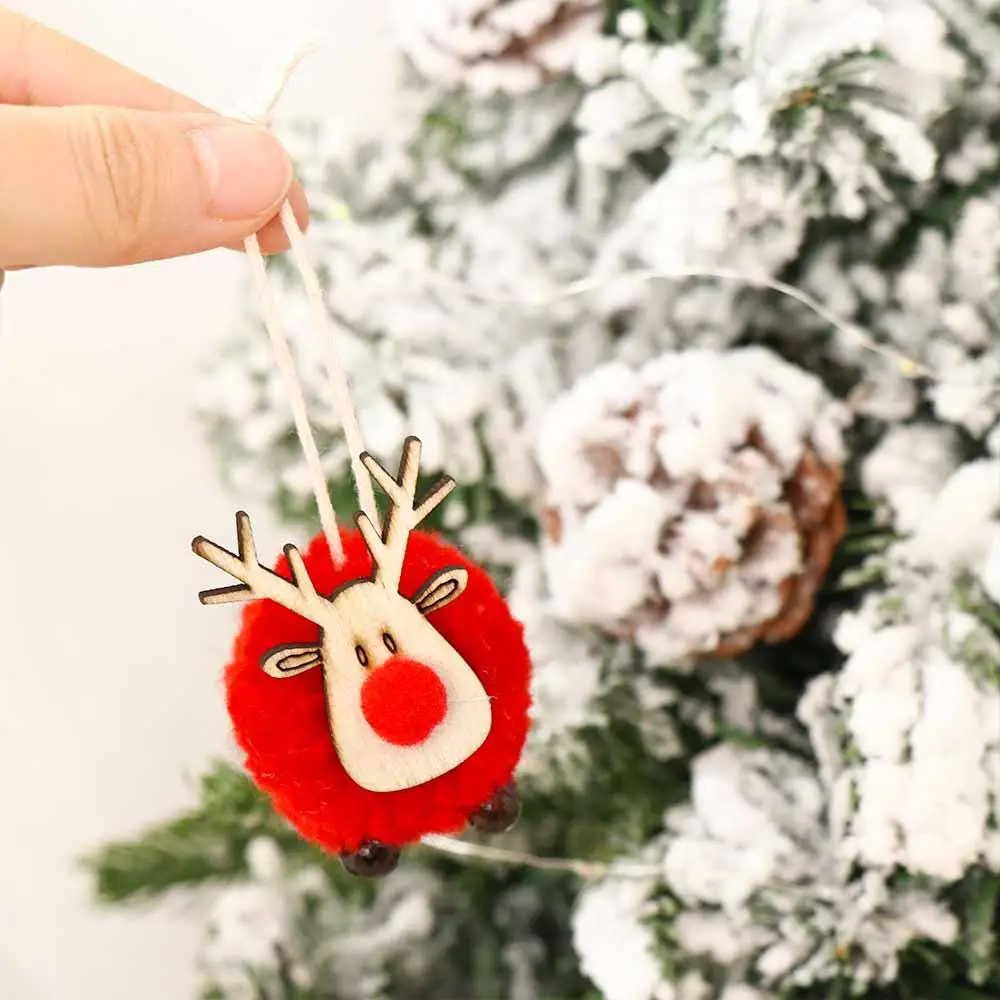 Lovely Wooden Elk Christmas Tree Ornaments Felt Deer Wool Felt Wooden Deer Ornaments Mini Elk Hanging Pendant New Year