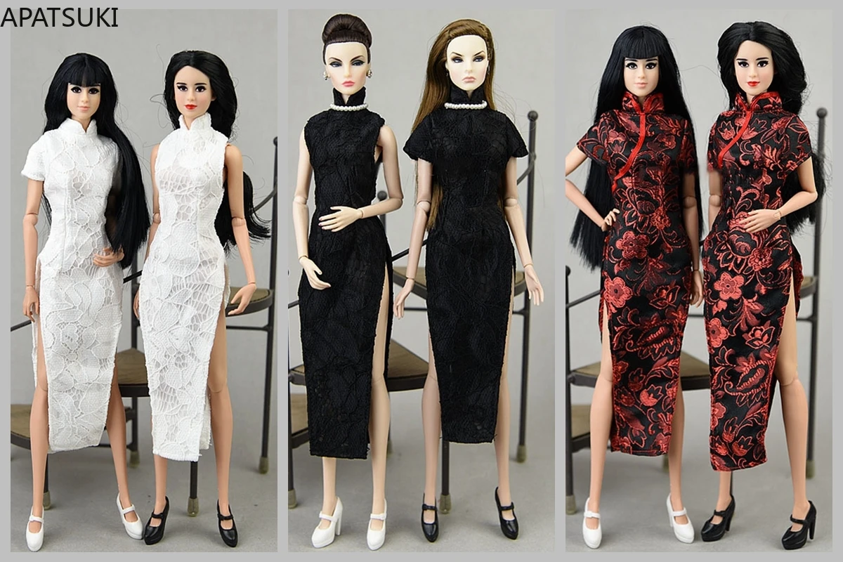 Roupas de renda para boneca Barbie, roupas de boneca, Qipao tradicional chinês, roupas fashion, alta qualidade, 1/6 bonecas acessórios