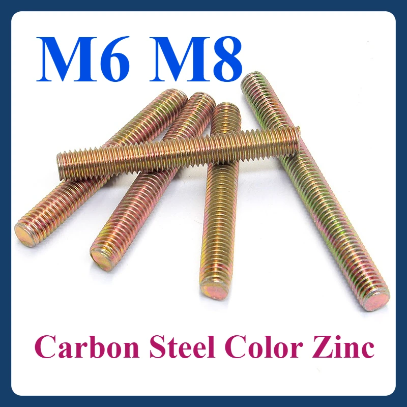 

M6 M8Carbon Steel Color zinc Plated Fully Threaded Bar Rod Stud Anchor Bolts Length 20mm 25mm 30mm 35mm-140mm Fastener Bolt Stud