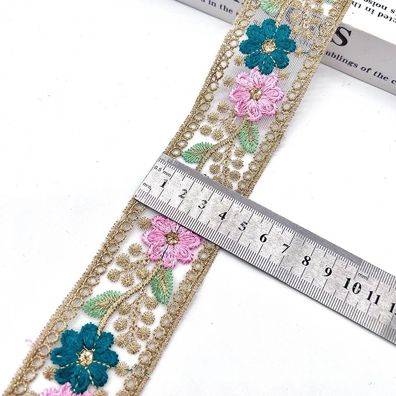 Ethnic Lace Ribbon with Gold Thread, Embroidered Garment, Luggage Accessories, Bar Code, 1 Yards