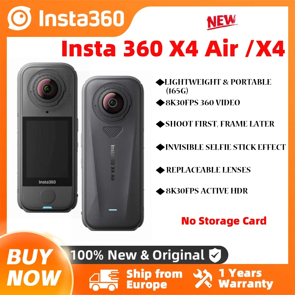 Action Camera Insta360 X4 Air / X4 - Telecamera da 165 g leggera 8K a 360 gradi, effetto palo invisibile Vuoi X4 Air integrato