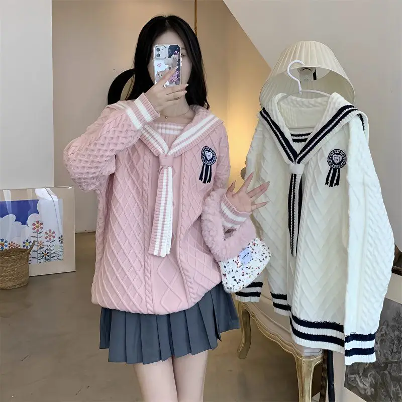 

Japan Navy Collar College Style Sweater For Women Autumn New Sweet And Gentle Sweater Top