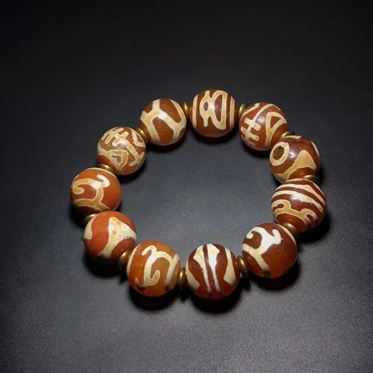 Unique Tibetan Old Agate dZi Multiple patterns Beads Amulet Bracelet J0407
