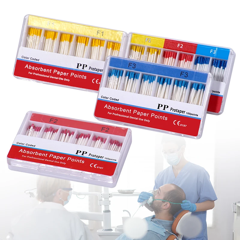 100pcs/box Dental Absorbent Paper Points Root Canal Absorption Endodontics Taper F1 F2 F3 Cotton Fiber Tips Dentist Matirial