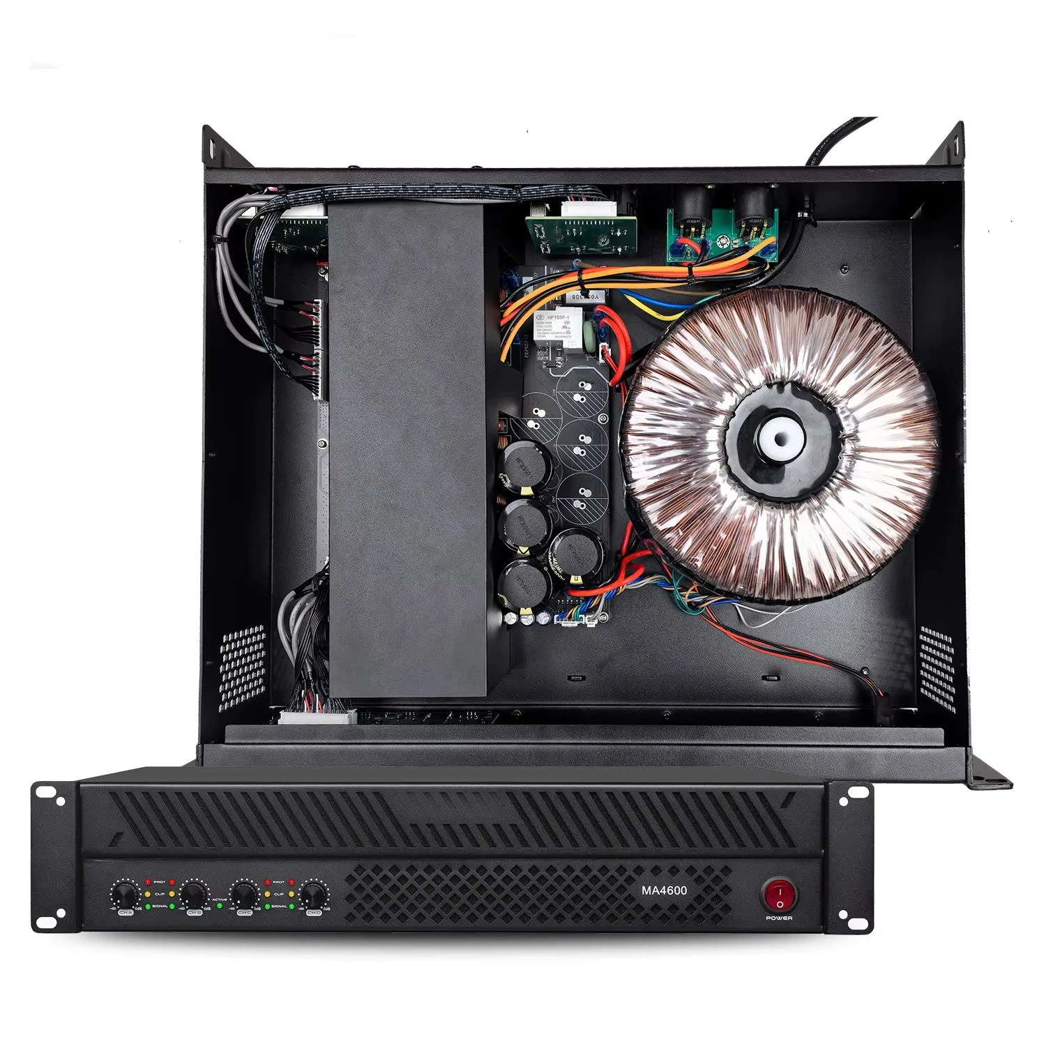 Professional 4-Channel Power Amp MA4600 Multi-Protection Circuit Smart Cooling XLR Input for Home Karaoke Stage Audio