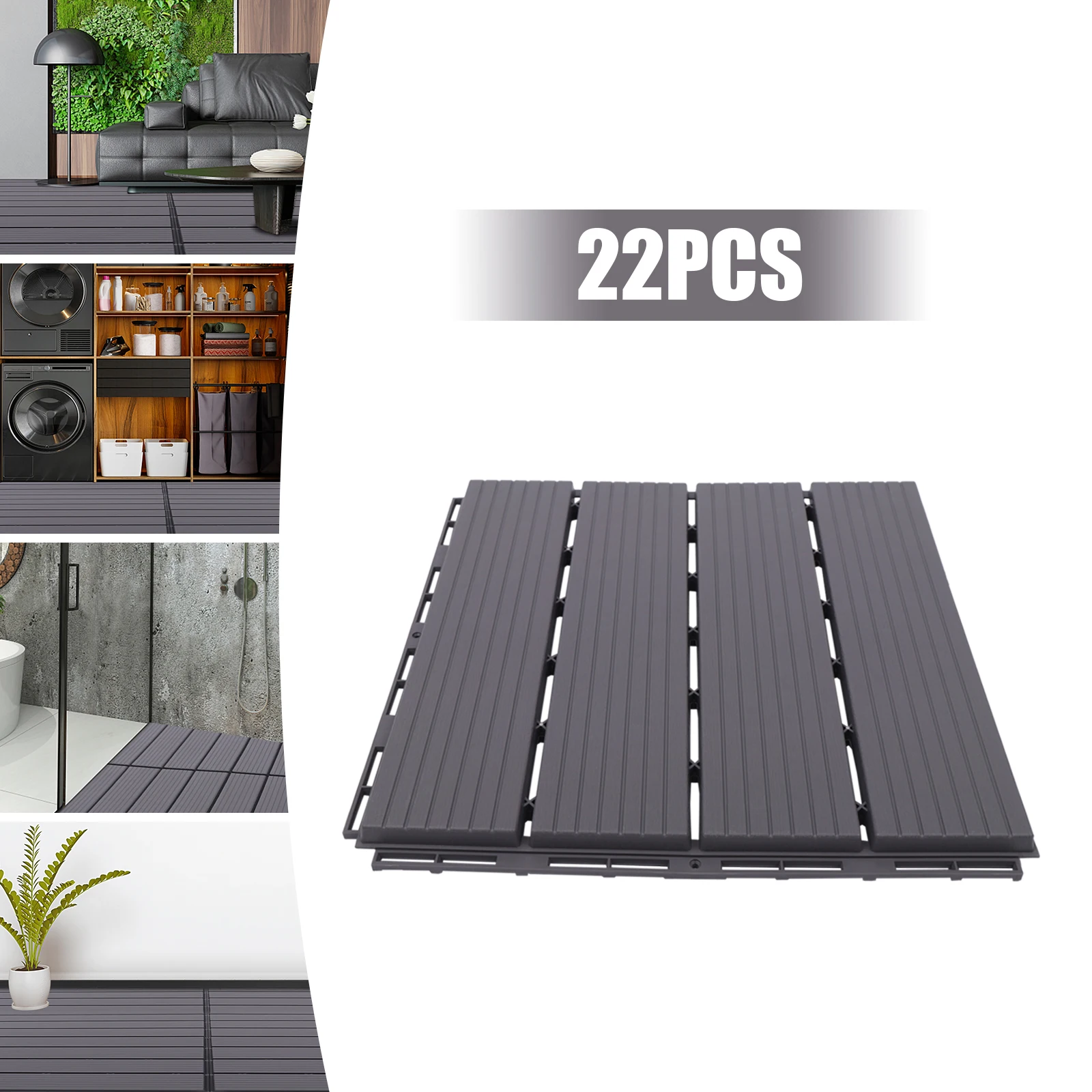 22 PCS Wood Plastic Composite Patio Deck Tiles, 12”x12” Interlocking Decking Tiles Non-slip, for Indoor & Outdoor