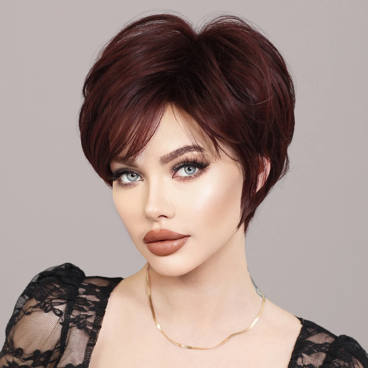 NAMM Synthetic Wine Red Bob Wig for Women Daily Party New Trend Natural Lavender Wigs with Bangs Ombre Bob Heat Resistant Fiber