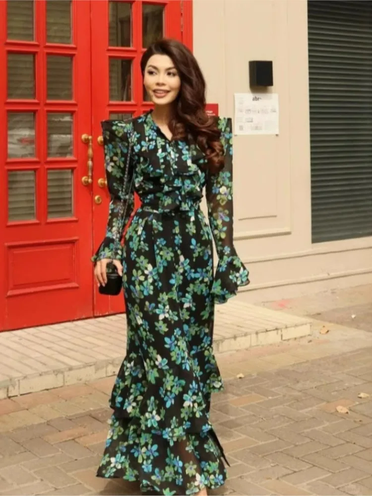 

Vintage Women Dress Long Sleeve Printed Long Dresses Autumn Elegant Vestidos Para Mujer Boho Ladies Comfort Commuting Clothing
